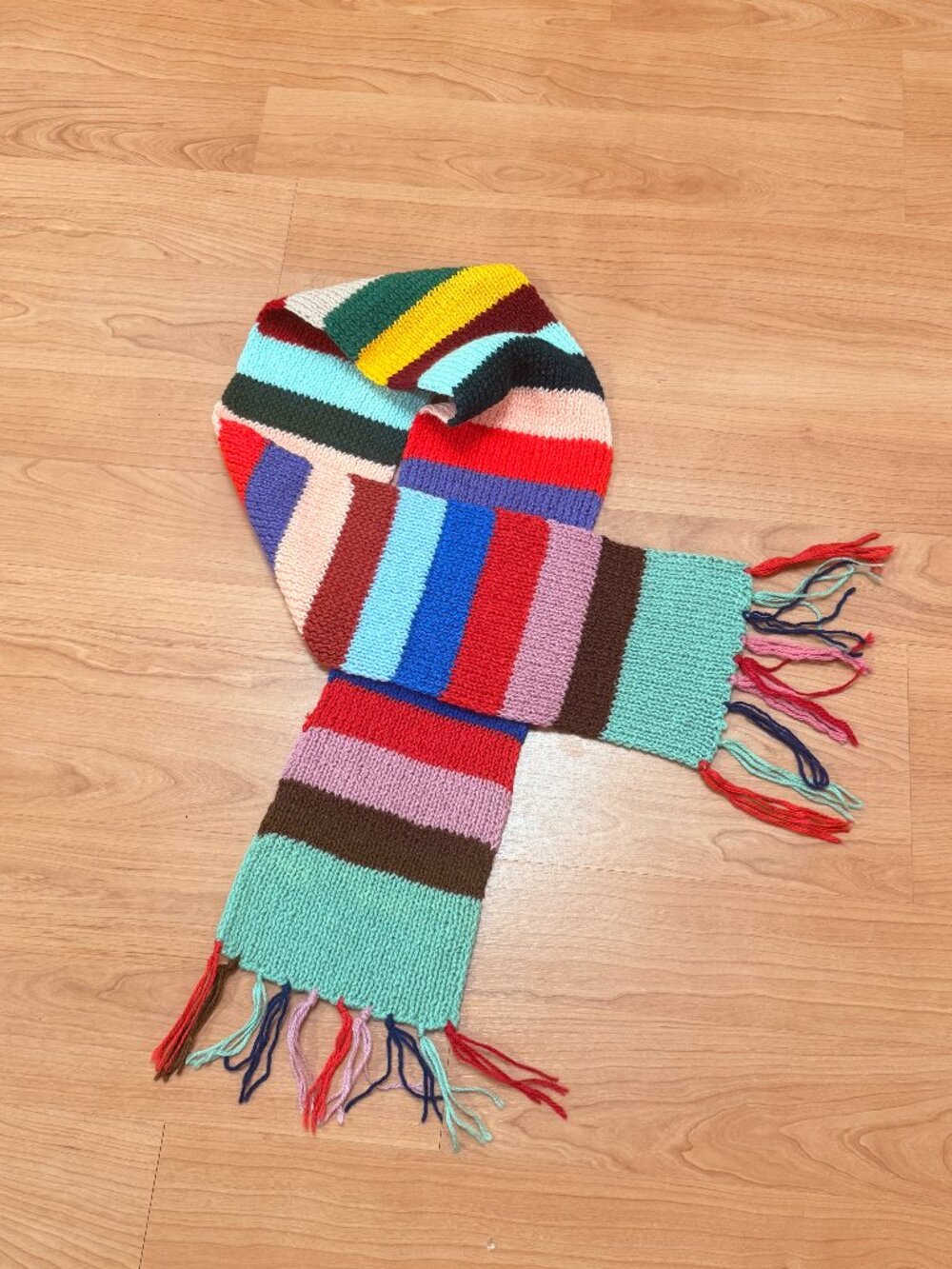 Handmade Knitted Wool Multi-Color Striped Rib Knit Scarf